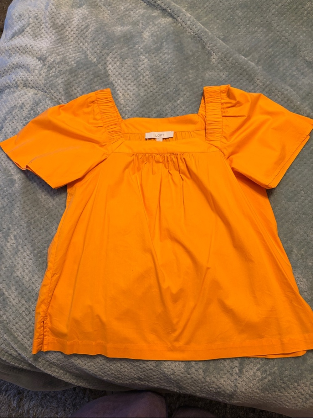 LOFT Vibrant Orange Square-Neck Puff Sleeve Top